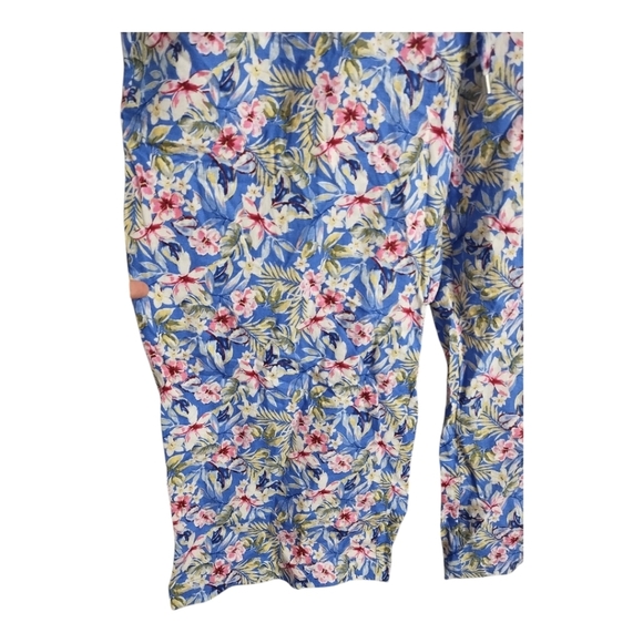 Land 'N Sea Washable Linen Floral Pull On Wide Leg Cropped Coastal Beach Pant XL - Picture 2 of 7